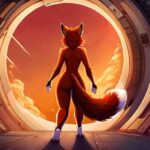 Fox furry girl naked alone in spaceship